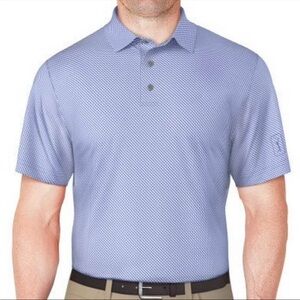 New PGA Tour Men’s Athletic Golf Shirt Micro Geo Printed Short Sleeve Polo